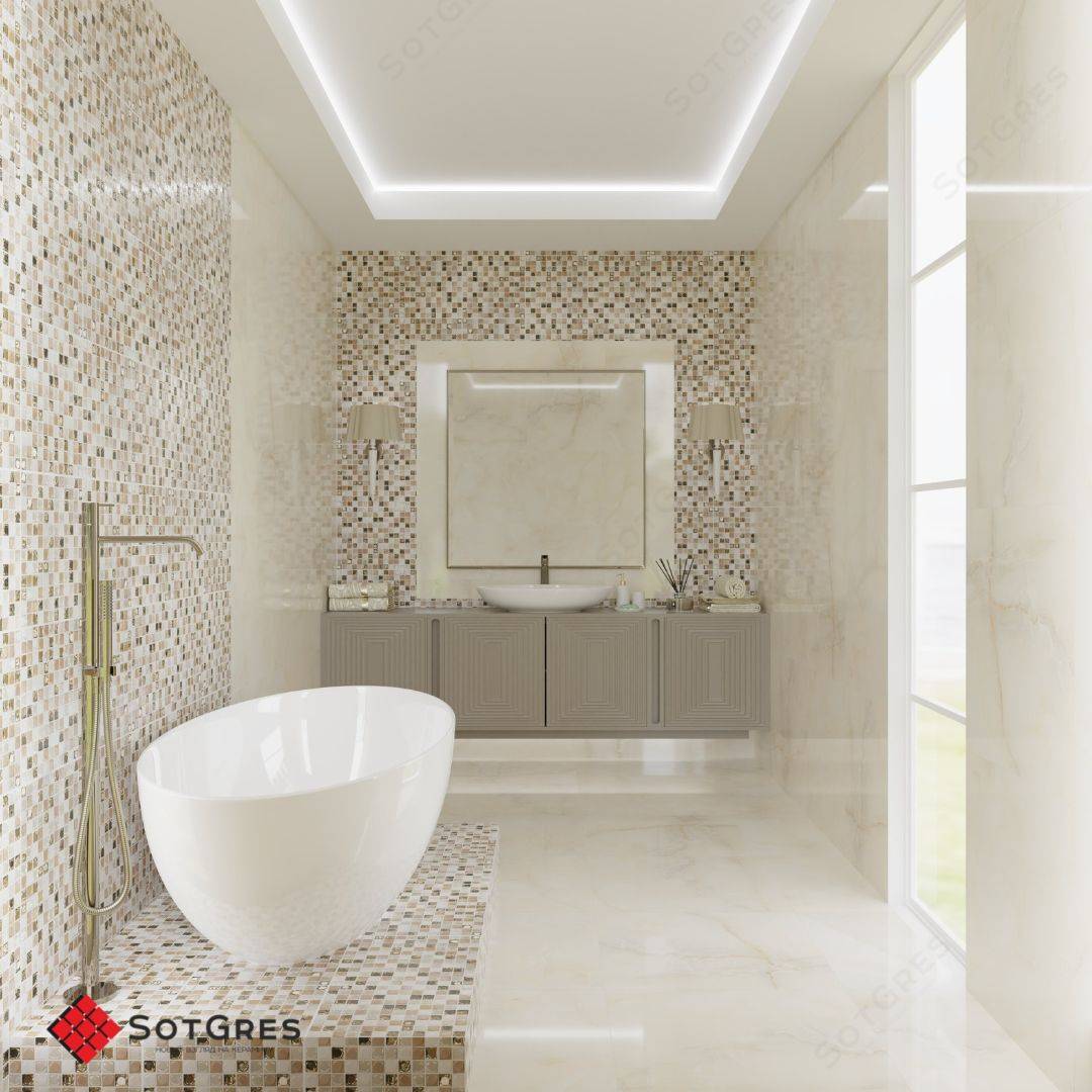 ONYX /60х60/ глянцевый бежевый керамический гранит под оникс