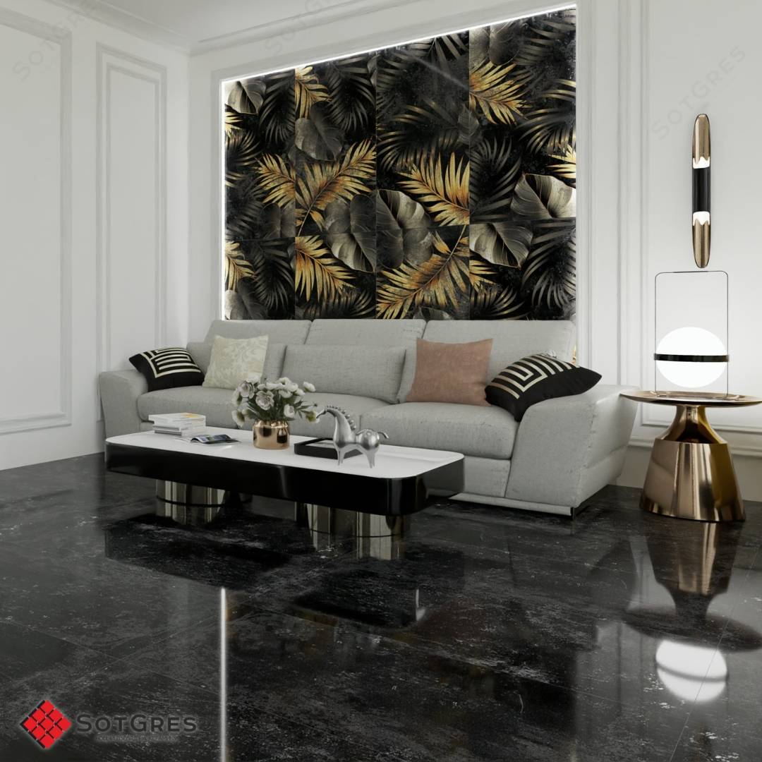 BELLIZA BLACK HG /120х60/ глянцевый черный керамический гранит под штукатурку с двойной полировкой 