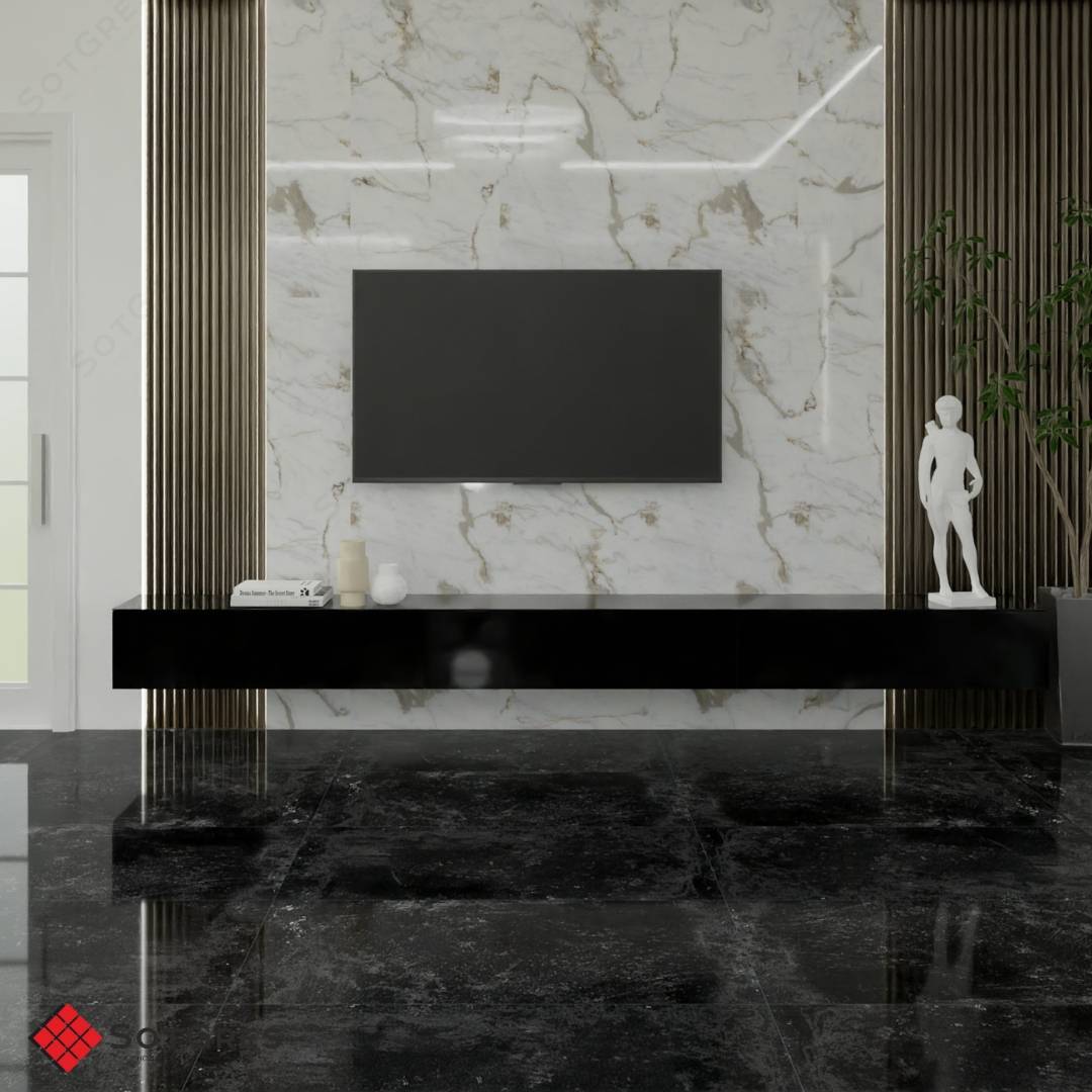 BELLIZA BLACK HG /120х60/ глянцевый черный керамический гранит под штукатурку с двойной полировкой 