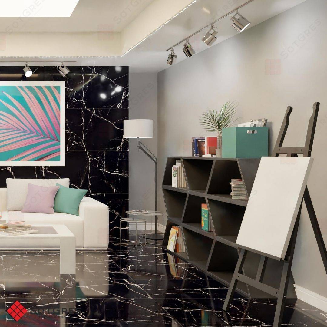 CALACATA BLACK HG /120х60/ глянцевый черный керамический гранит под мрамор с двойной полировкой