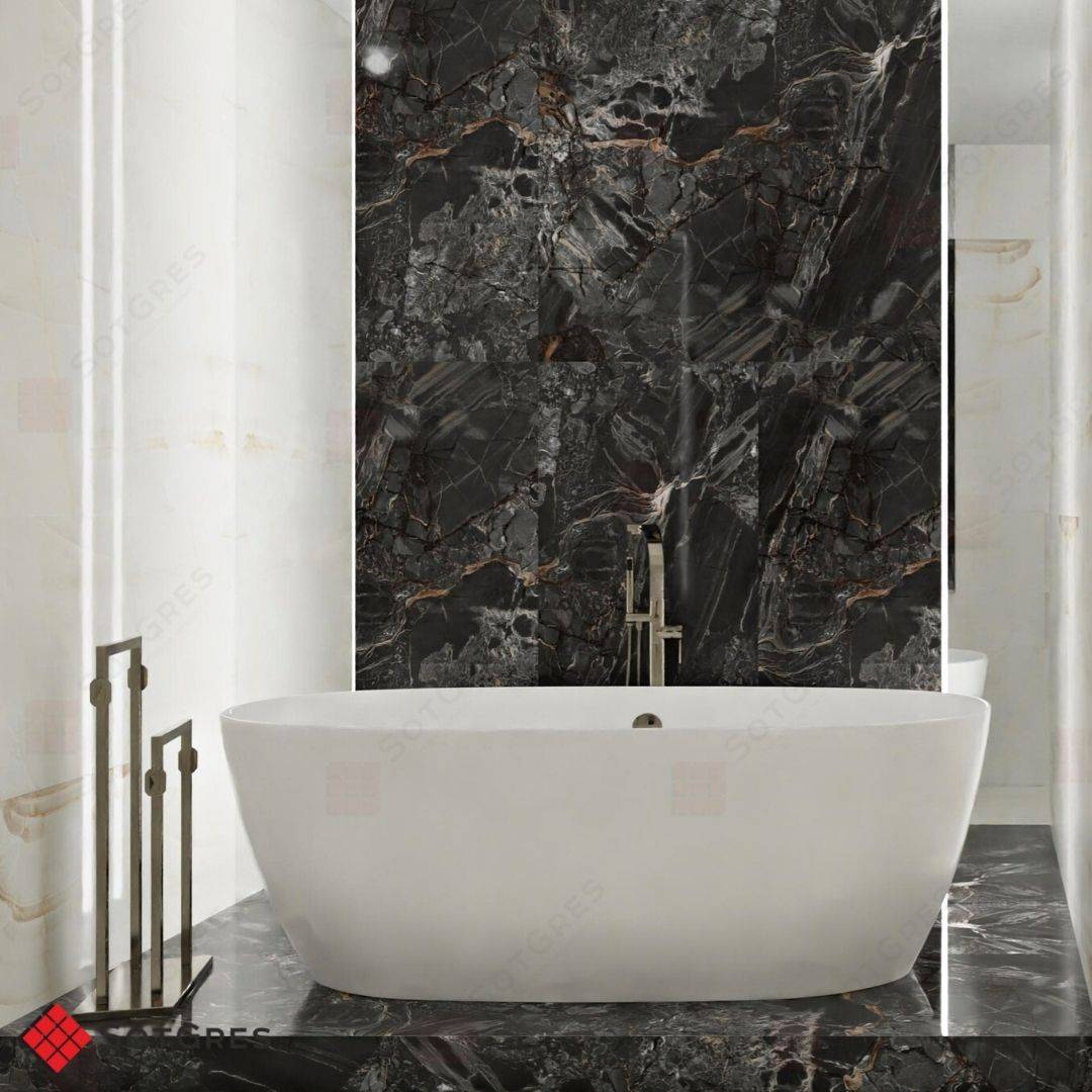 BLACK STAR HG /60х120/ глянцевый керамический гранит под мрамор с глубоким пепельным цветом и двойной полировкой