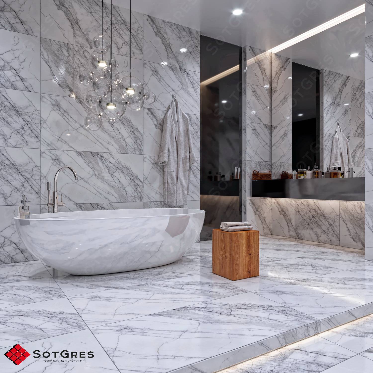 STORMS WHITE /60х120/ глянцевый белый керамический гранит под мрамор с зеркальной поверхностью