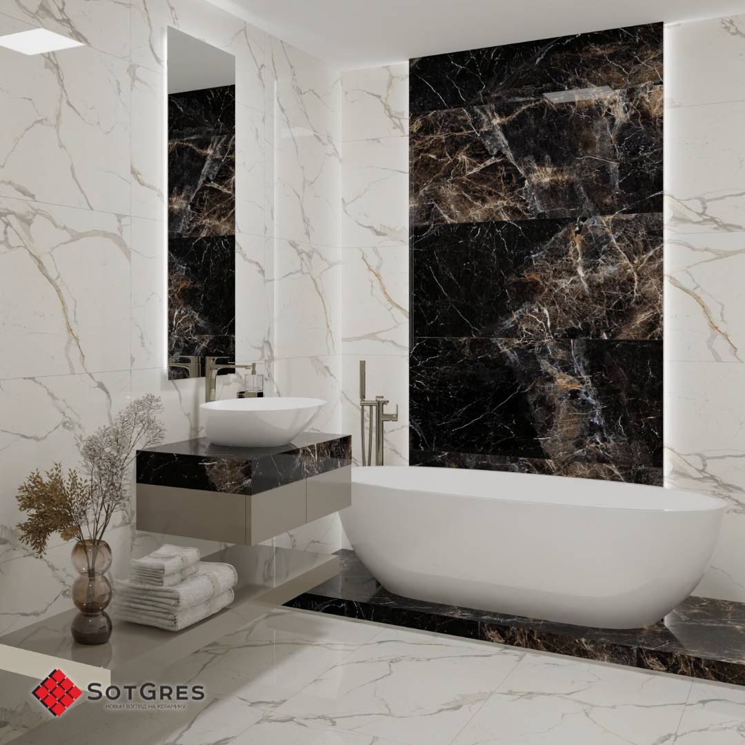 ZEXMON STATURIO /60х120/ глянцевый белый керамический гранит под белый мрамор с серо-бежевыми прожилками