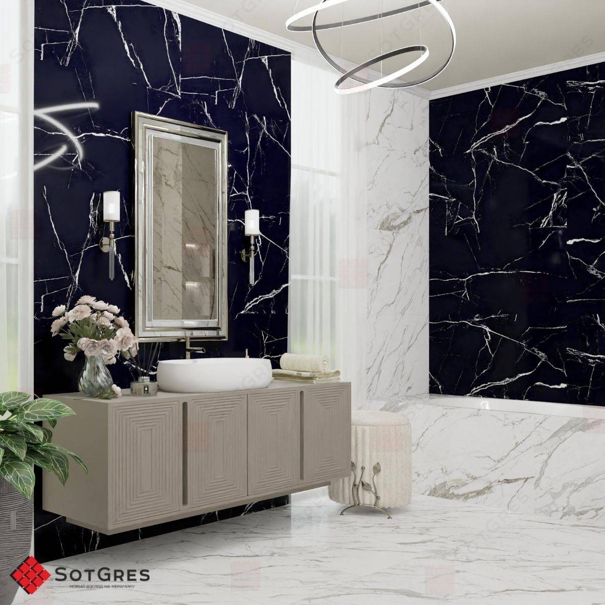 CALACATA BLACK HG /120х60/ глянцевый черный керамический гранит под мрамор с двойной полировкой