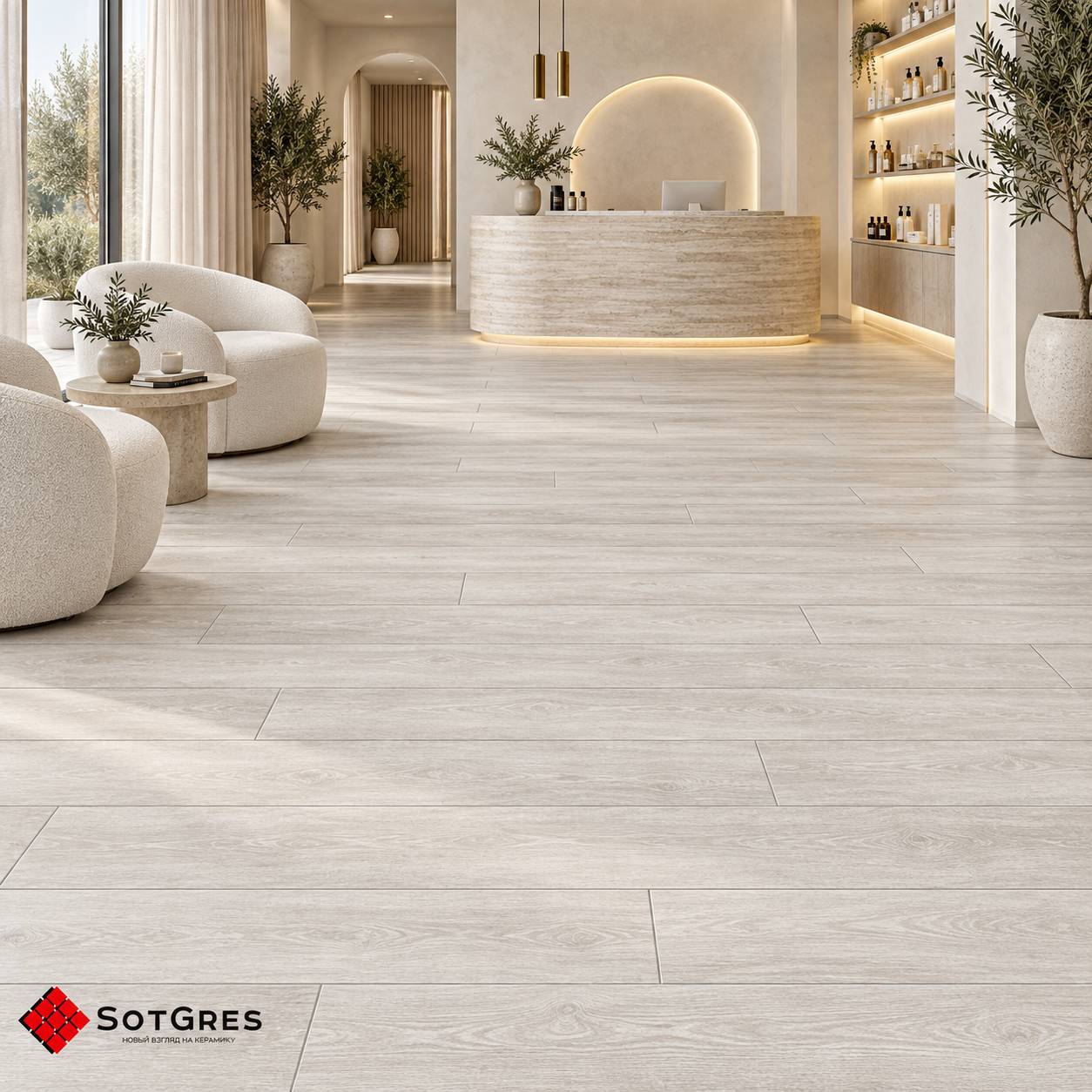 STUCCO WHITE/20х120/матовый керамический гранит