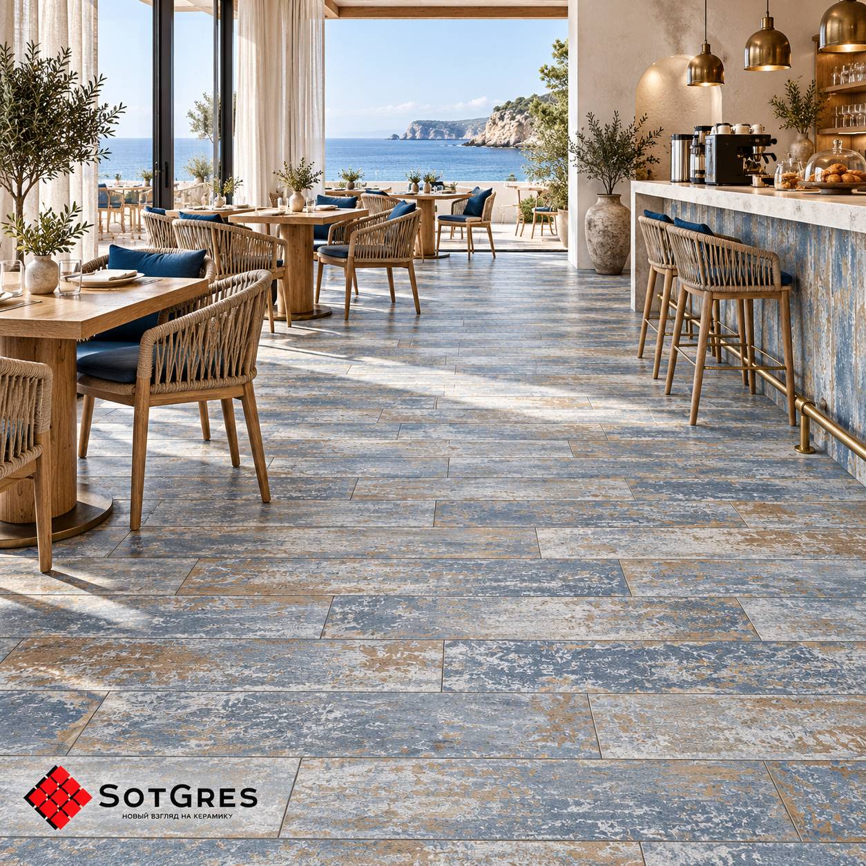 CAROLINA WOOD BLUE carving/20х120/матовый керамический гранит