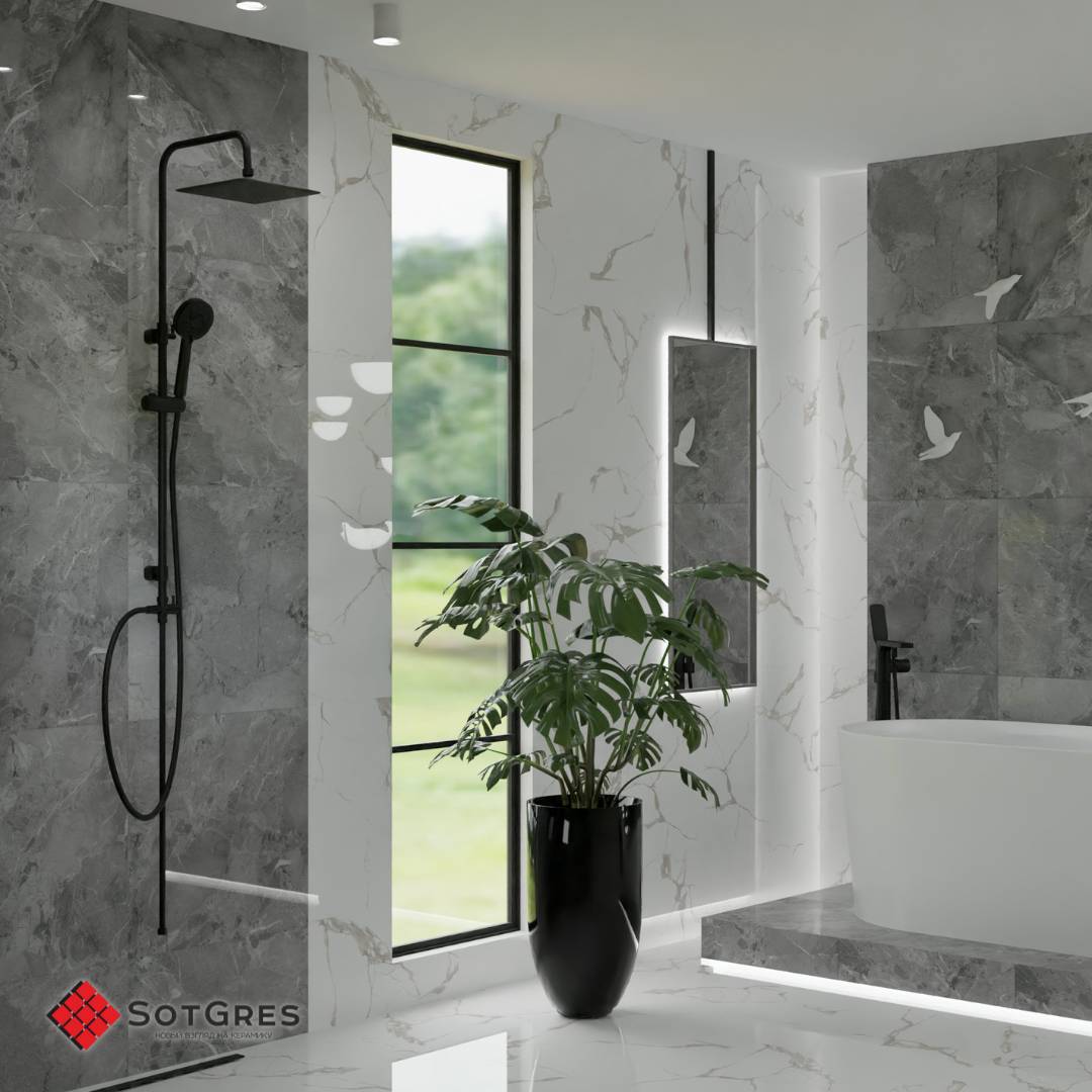 CARRARA WHITE /60х60/ белый глянцевый керамический гранит под мрамор