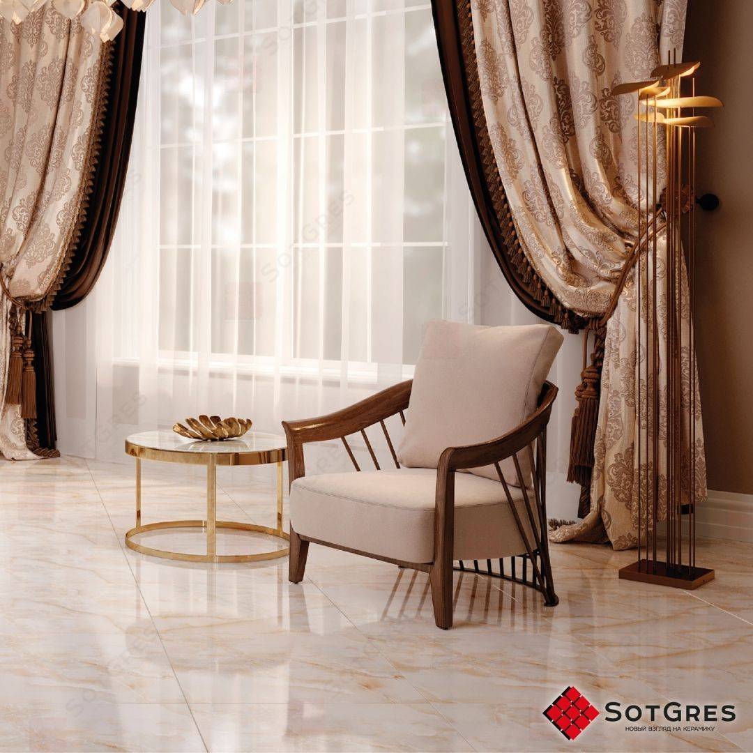 ONYX TROPICAL /60х60/ глянцевый бежевый керамический гранит под оникс