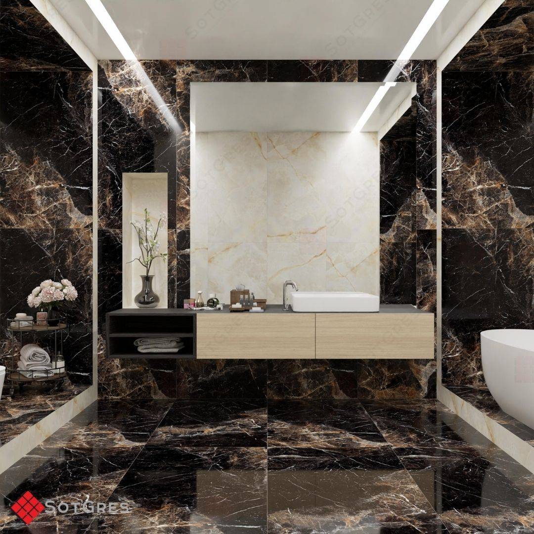 REGAL CAFFE MOKA /80х160/ глянцевый черно-коричневый керамический гранит под оникс с двойной полировкой