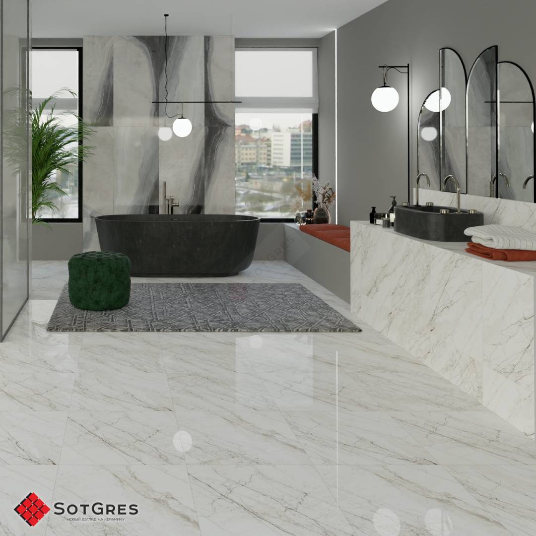 AGATA ONYX /60х120/ глянцевый керамический гранит под серый оникс с серо-фиолетовыми прожилками 