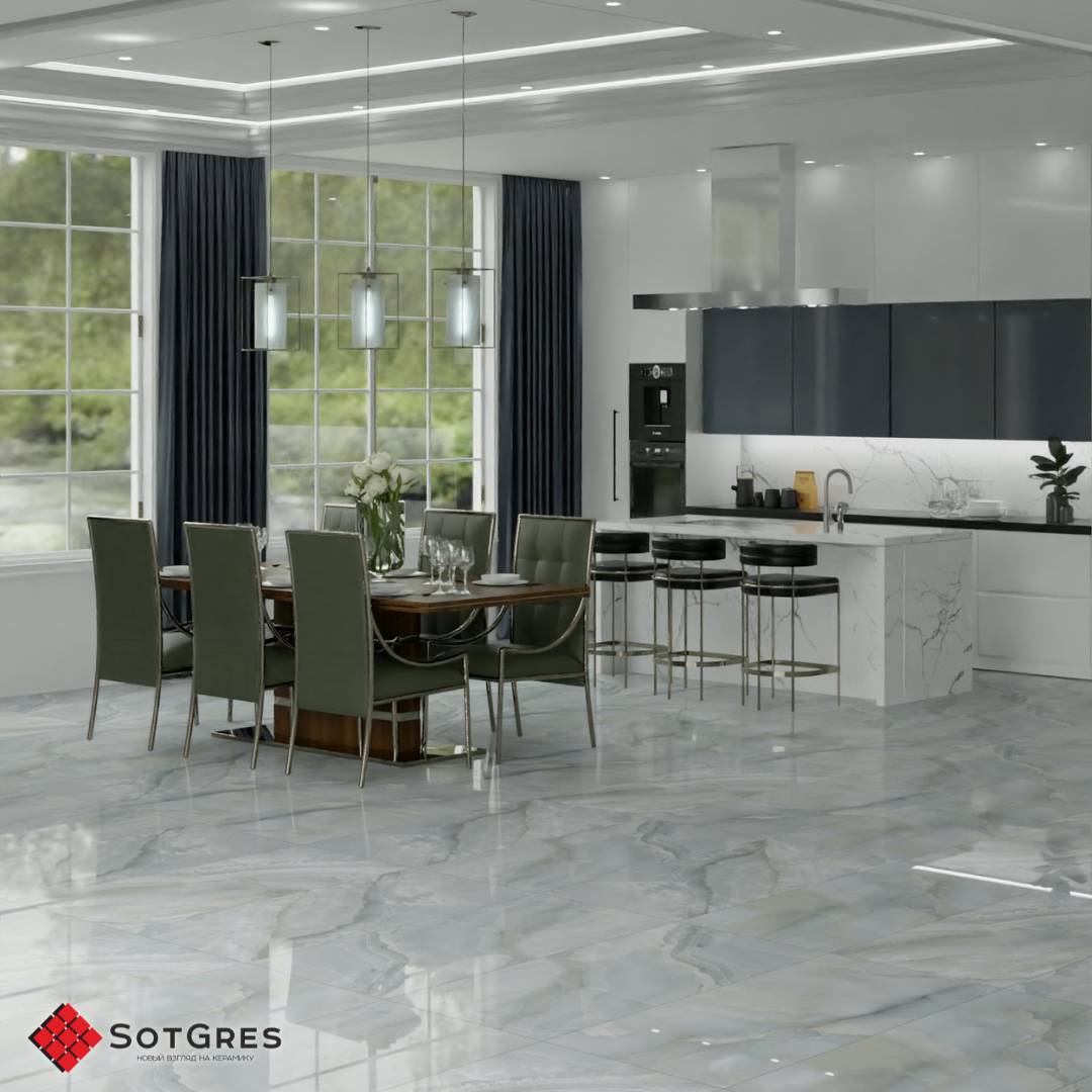 BLUE ONYX /120х60/ глянцевый серо-голубой керамический гранит под оникс