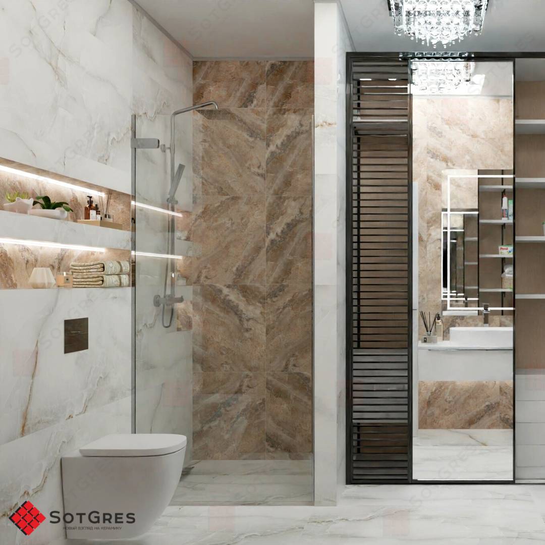 ONYX CELEO /60х60/ глянцевый бежево-серый керамический гранит под оникс