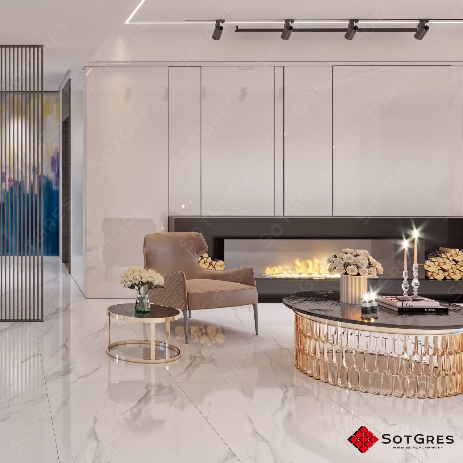 CLASSIC CORAL /120х60/ глянцевый белый керамический гранит под мрамор