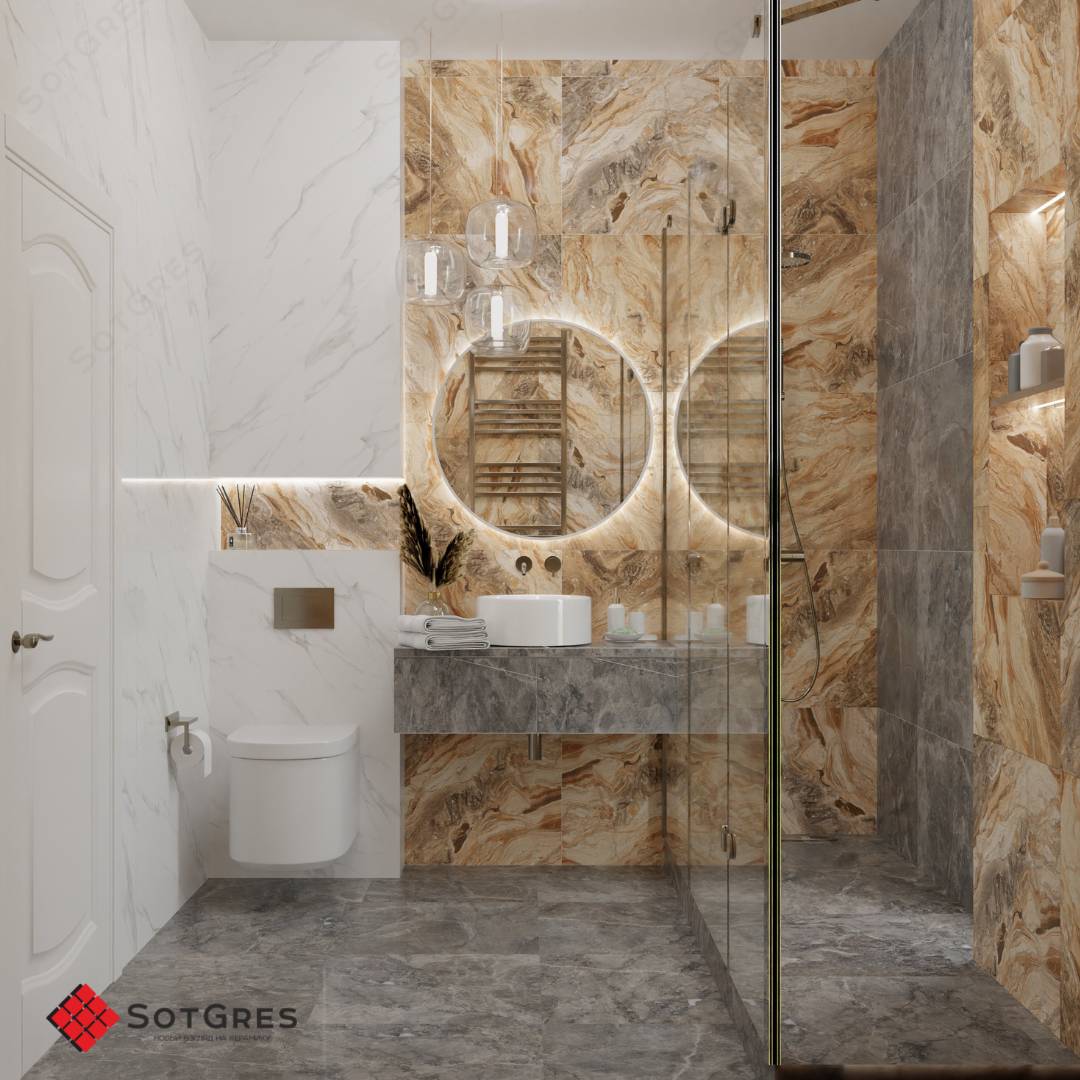 LEVIANA BROWN /60х60/ глянцевый керамический гранит - стильный дизайн под коричневый оникс