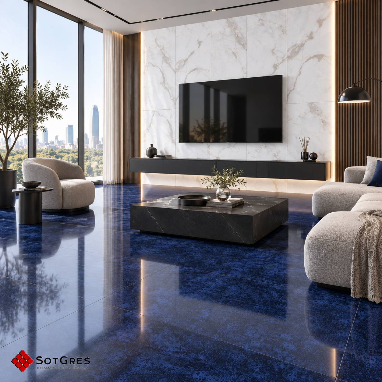 BELLIZA BLUE HG /120х60/ глянцевый темно-синий керамический гранит с двойной полировкой