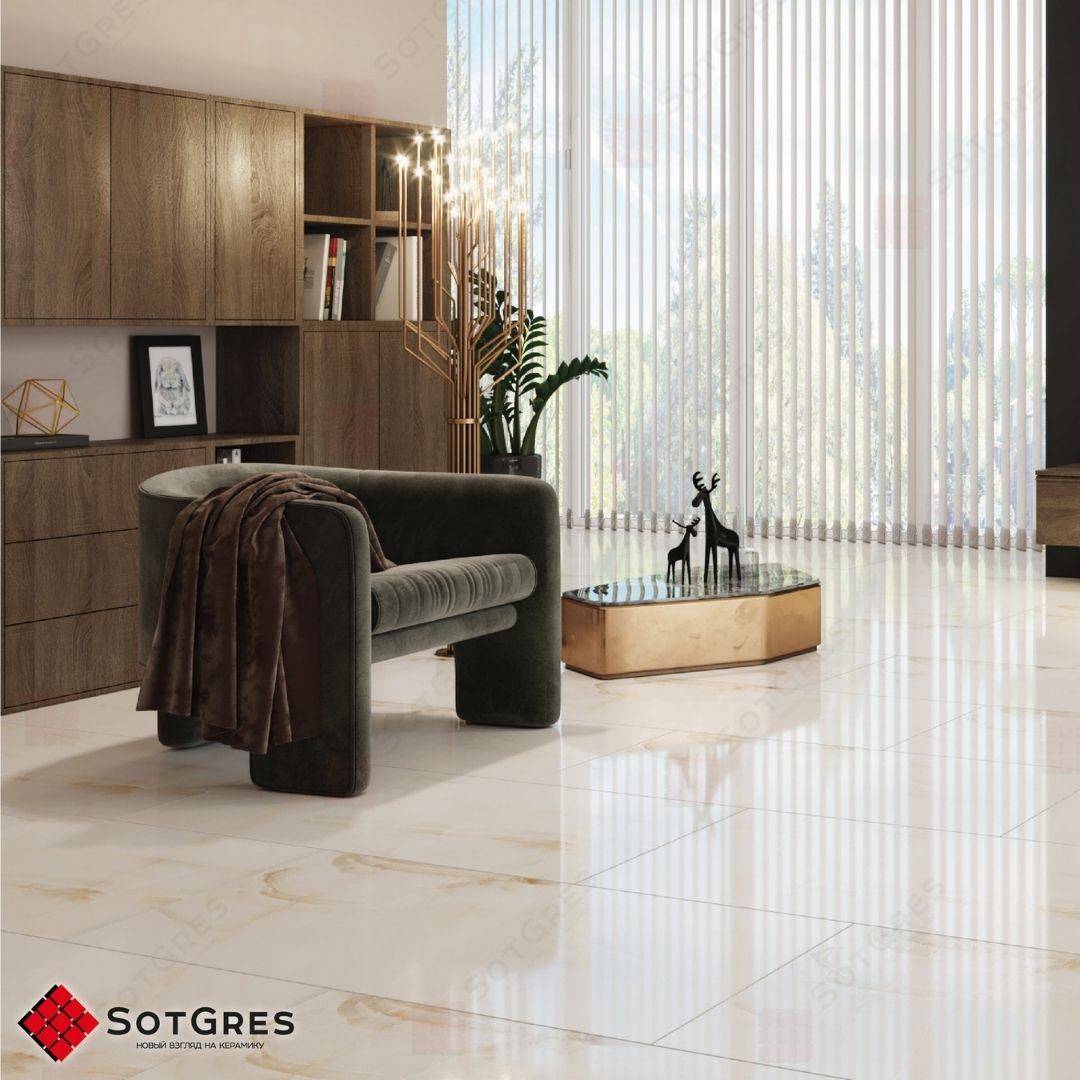 WHITE STAR /60х120/ глянцевый светлый бежевый керамический гранит под оникс