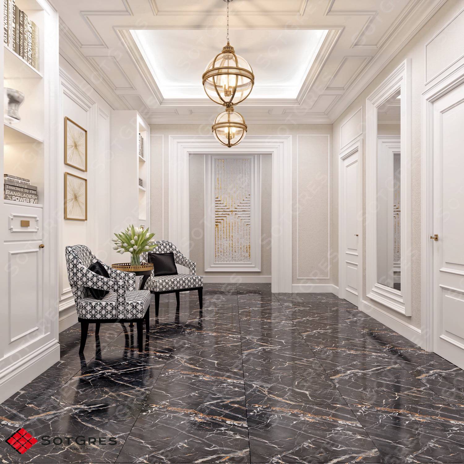 TESLA BLACK HG /60х60/ глянцевый темно-синий керамический гранит под мрамор с двойной полировкой