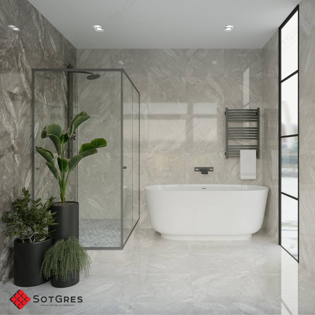 ALASKA BIANCO /60х60/ глянцевый серый керамический гранит под оникс