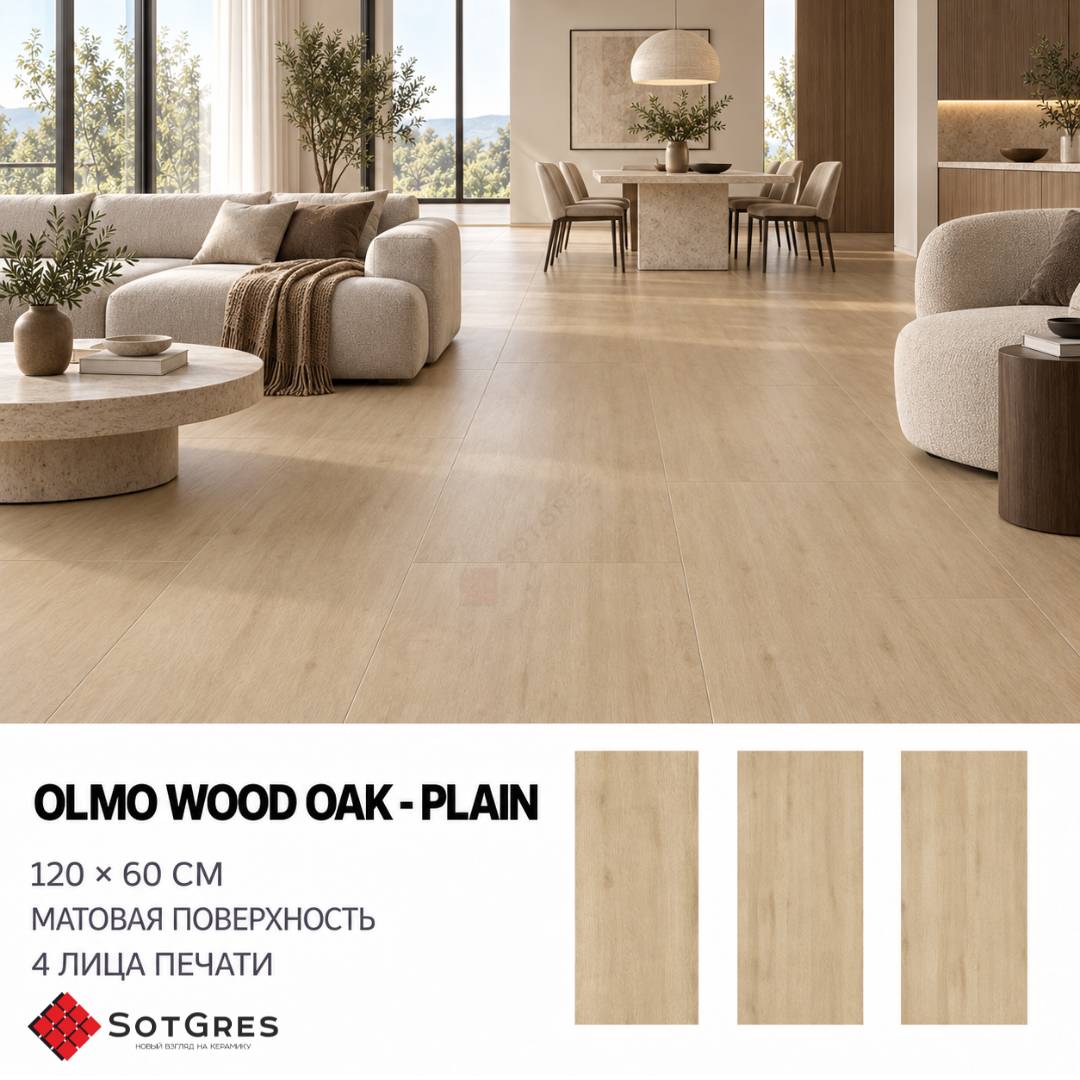 OLMO WOOD ОАК - PLAIN/60х120/матовый керамический гранит