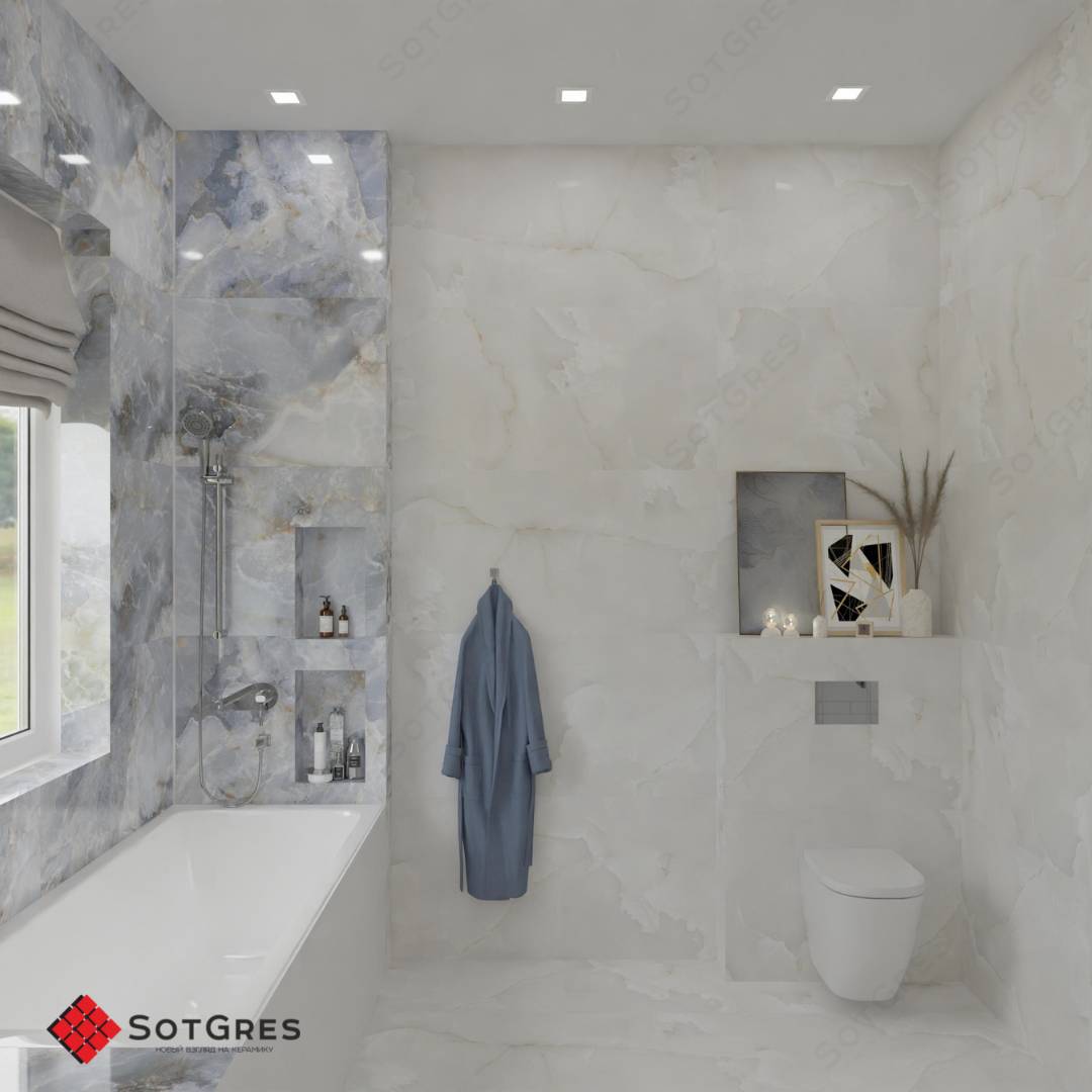 BRUNI ONYX /60х120/ глянцевый бело-серый керамический гранит под оникс