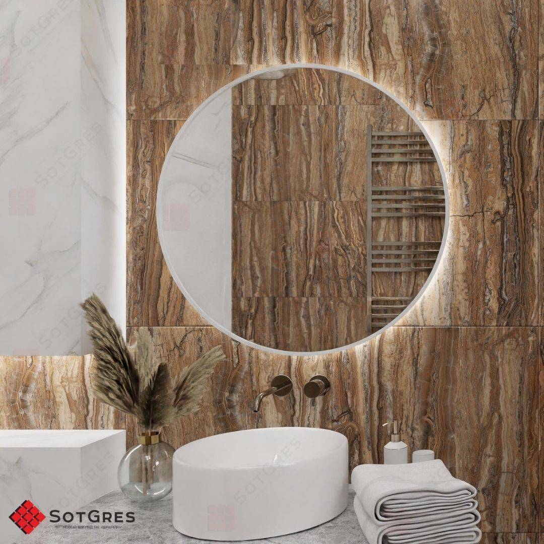 TIGER ONIX GRIS /60х60/ глянцевый керамический гранит под коричневый оникс похож на камень и дерево