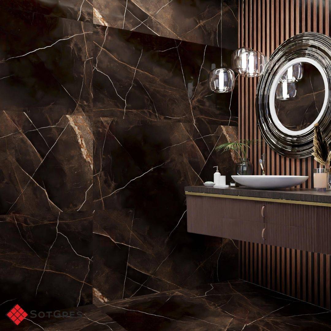 REGAL ZUCCINI COFFEE /80х160/ глянцевый темно-коричневый керамический гранит с двойной полировкой