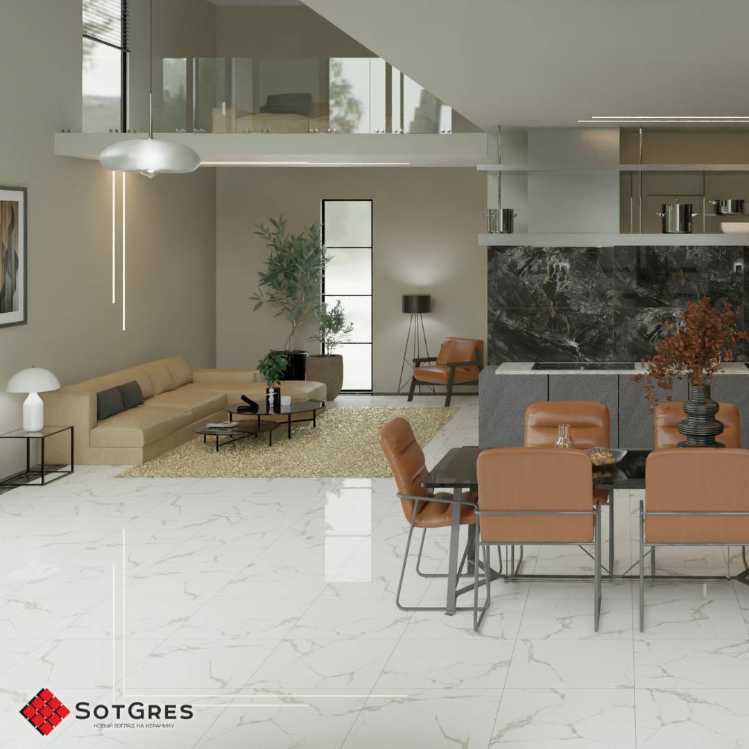 CARRARA WHITE/60х60/глянцевый керамический гранит 