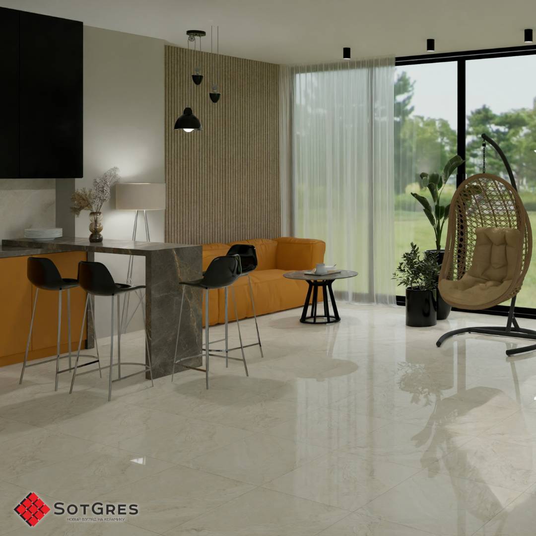 ALASKA CREMA/60х60/ бежевый глянцевый керамический гранит под оникс