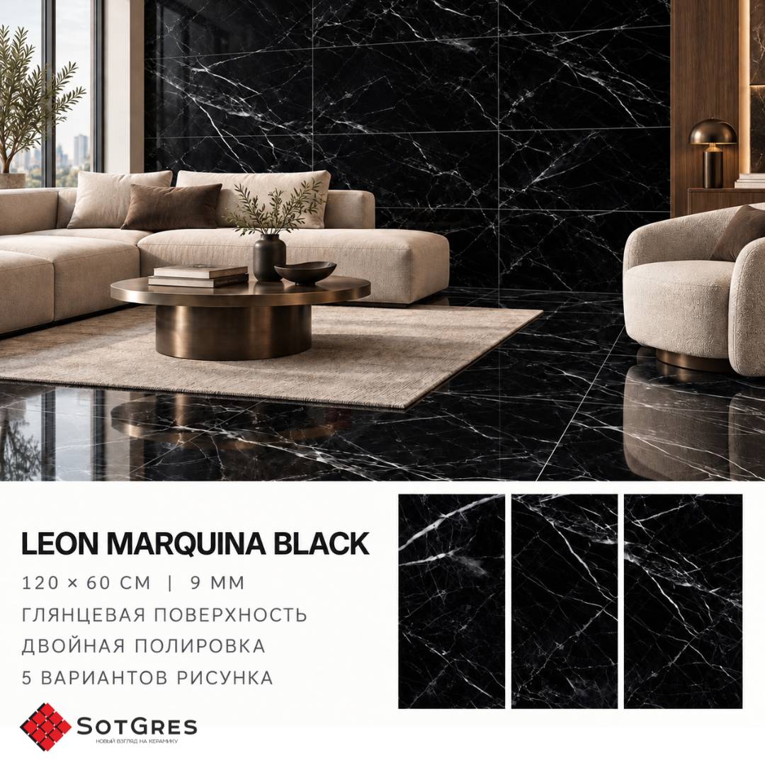 LEON MARQUINA BLACK HG/60х120/глянцевый керамический гранит