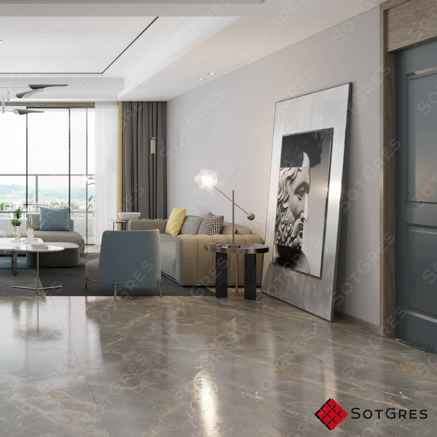 REGAL CALIFORNIA  ALMOND /80х160/ глянцевый серый керамический гранит под оникс с двойной полировкой