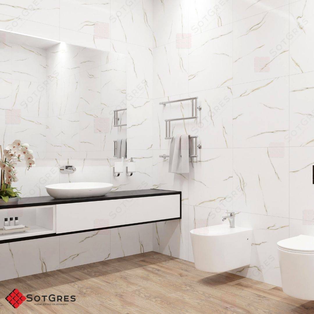 UNIQUE STATUARIO /60х60/ глянцевый белый керамический гранит под мрамор