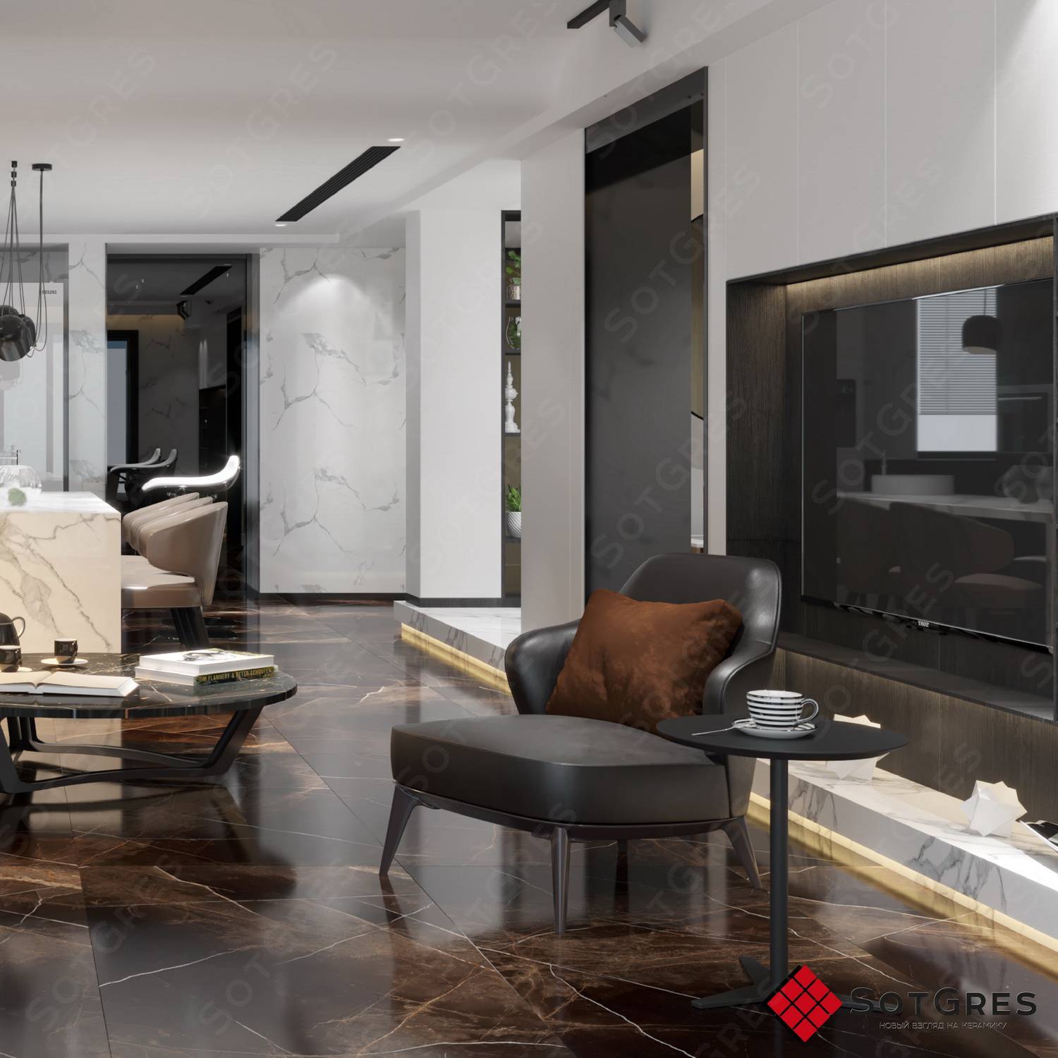 REGAL ZUCCINI COFFEE /80х160/ глянцевый темно-коричневый керамический гранит с двойной полировкой