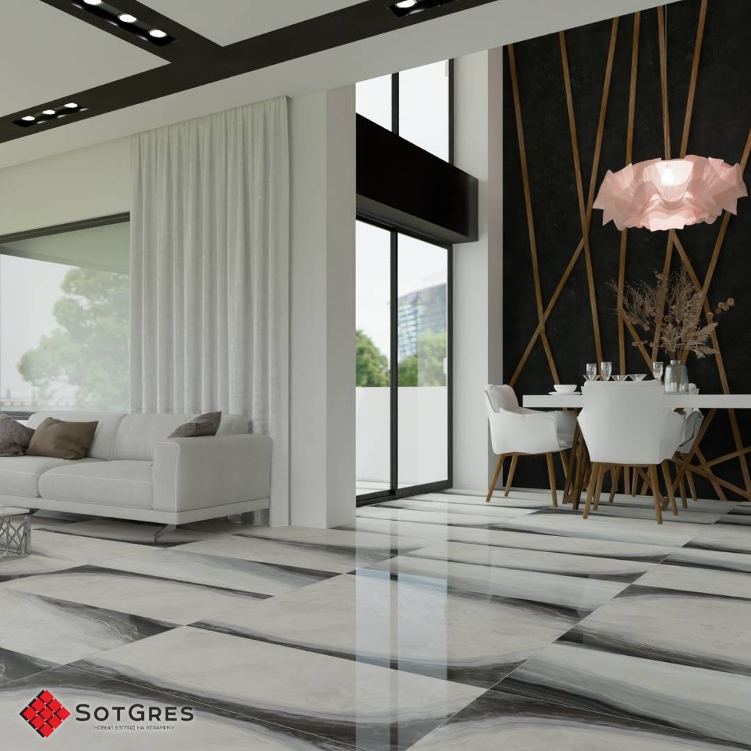 AGATA ONYX /60х120/ глянцевый керамический гранит под серый оникс с серо-фиолетовыми прожилками 