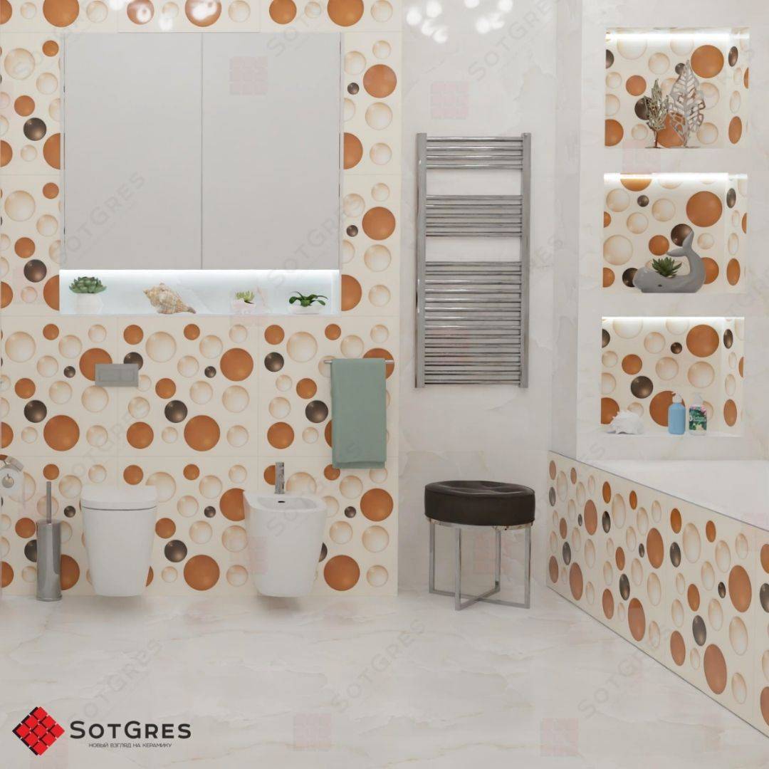 3D GOLD BALL /60х60/ бежевый глянцевый керамический гранит с рисунком графикой