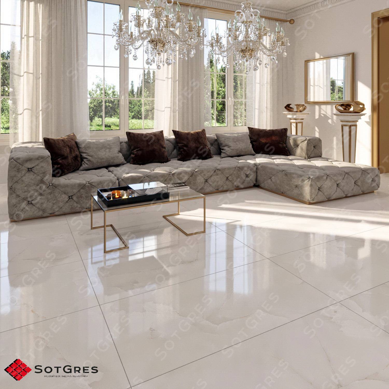 BRUNI ONYX /60х120/ глянцевый бело-серый керамический гранит под оникс