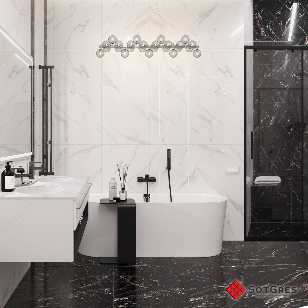 TESLA BLACK HG /60х60/ глянцевый темно-синий керамический гранит под мрамор с двойной полировкой