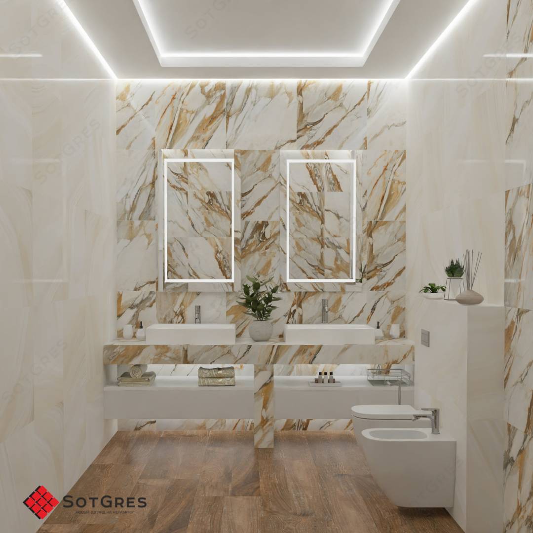 CALCATTA GOLD BORGHINI /60х60/ глянцевый желто-коричневый керамический гранит под мрамор