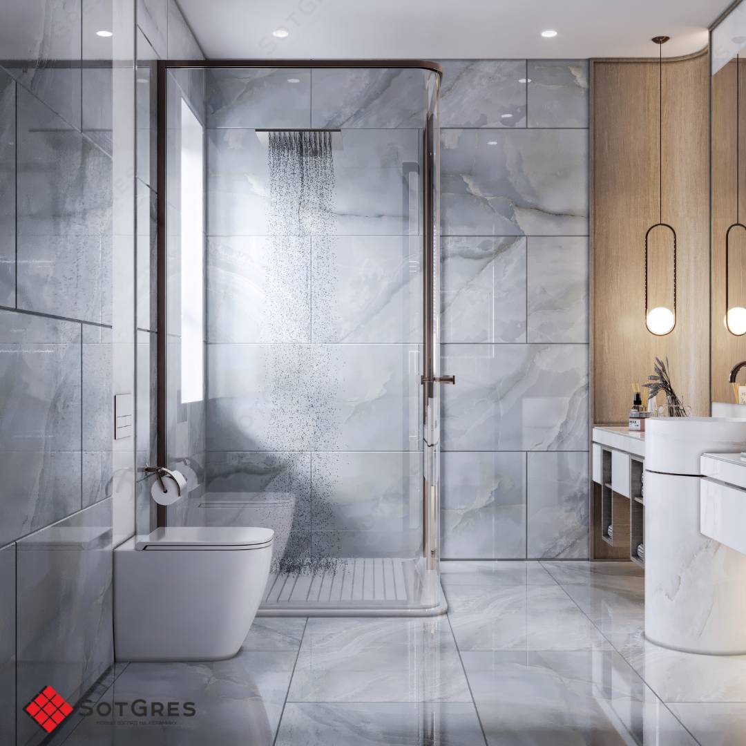 BLUE ONYX /120х60/ глянцевый серо-голубой керамический гранит под оникс